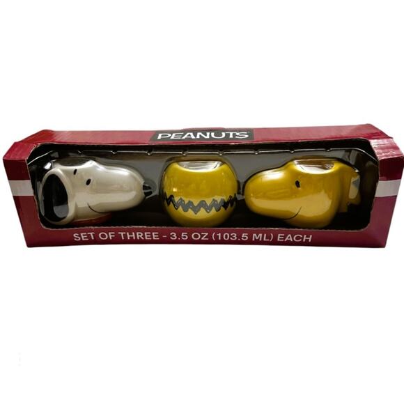Peanuts Ceramic (3) Mini 3.5oz Cup Set (Snoopy, Charlie Brown Shirt, Woodstock) - Picture 1 of 8